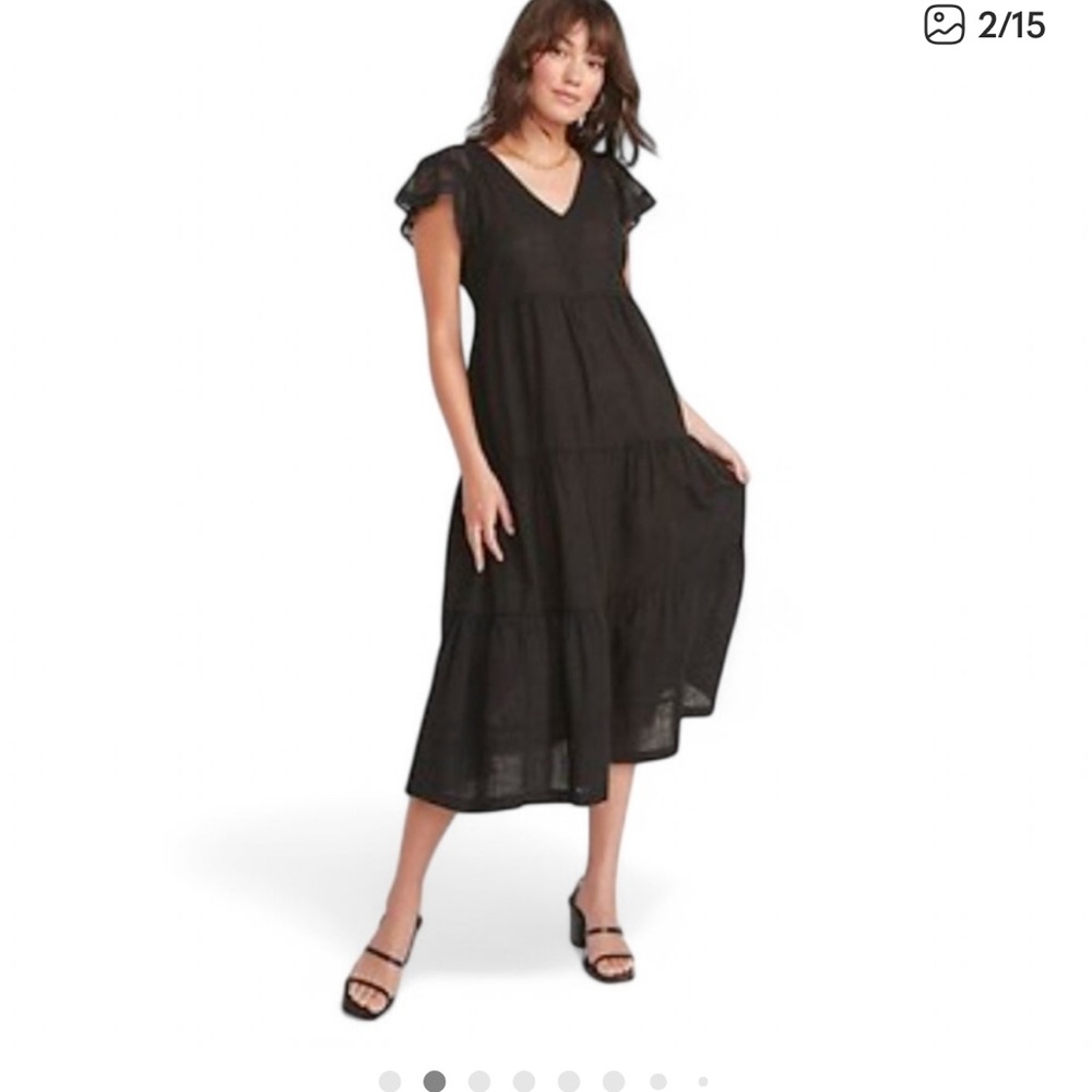 Cotton tiered v neck midi tiered dress